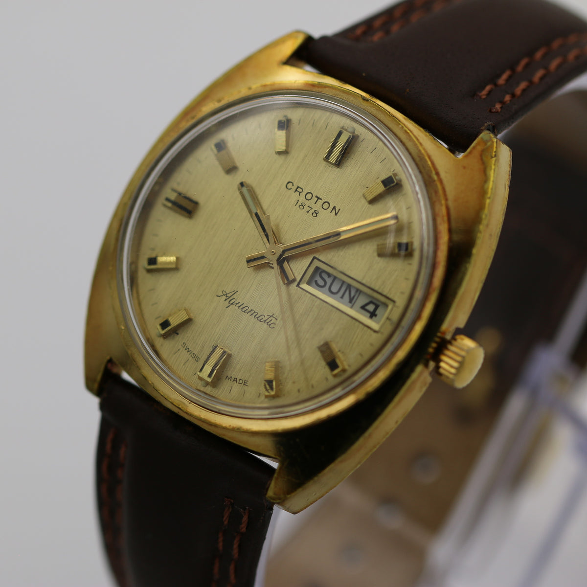 Vintage Antique Croton 1878 Aquamatic Day Date Watch Timepiece Vintage Croton Aquamatic Mens Watch: Swiss Made Automatic  main image 4