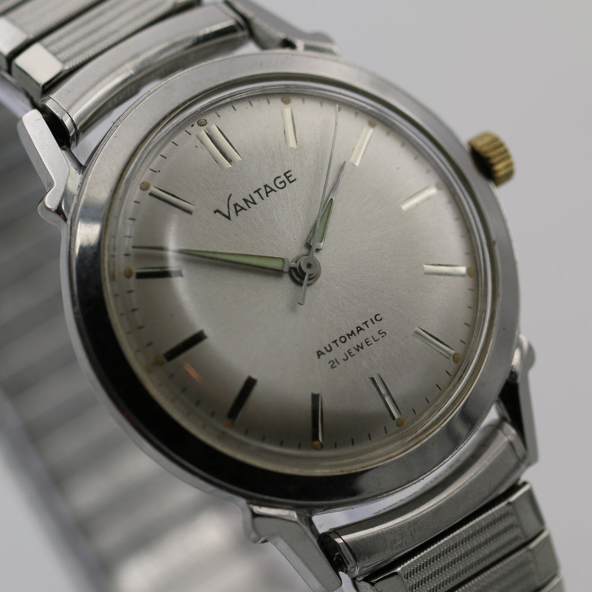 1950s Hamilton / Vantage Men's Automatic 21Jwl Extra Clean Unique Bezel  Silver Watch w/ Bracelet