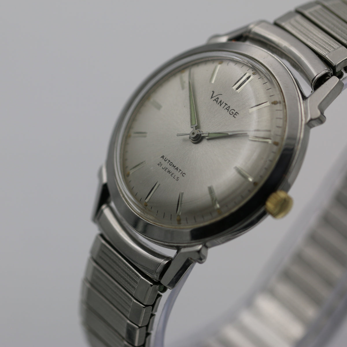 1950s Hamilton / Vantage Men's Automatic 21Jwl Extra Clean Unique Bezel  Silver Watch w/ Bracelet