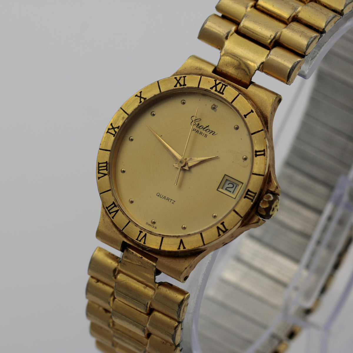 Croton Two-Tone Silver and Gold Timepiece Swiss Quartz Vintage Croton Quartz Watch Two-Tone Tank Case & Bracelet  main image 4