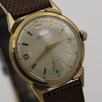 1950s Wittnauer Revue Mens Swiss Made 10K Gold Gorgeous Sunburst Dial Watch