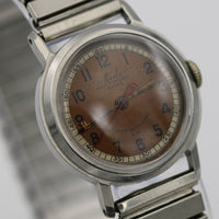 1930s Mido Swiss Made Super-Automatic Multifort Extra Copper Dial Silver Watch w/ Bracelet