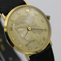Lucien Piccard Men's Coin Face Swiss Made Gold Thin Watch w/ Strap