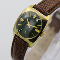 1970 Bulova-Caravelle Swiss Gold Watch with Subdial and Green Dial