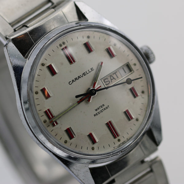 1972 Bulova / Caravelle Men's 16Jwl Silver Dual Calendar Watch w/ Original Signed Bracelet