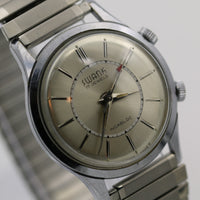 1960s Swank Men's Alarm Swiss Made 17Jwl Silver Watch w/ Silver Bracelet