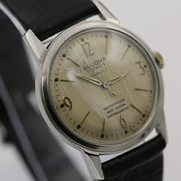 1959 Bulova Men's Swiss 17Jwl  Silver Thin Watch w/ Strap