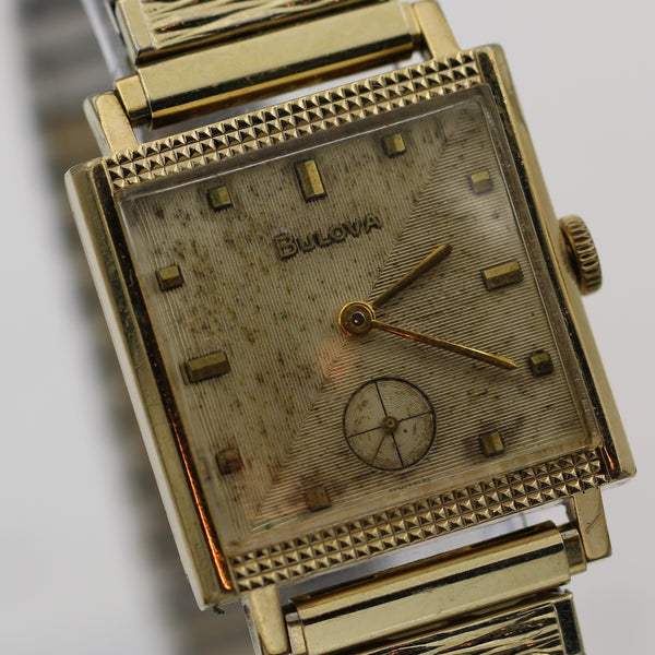 1966 Bulova Men's Swiss 17Jwl 10K Gold Textured Dial Watch w/ Bracelet