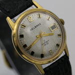 1970s Helbros Invincible Mens Gold 21Jwl Calendar Watch w/ Strap