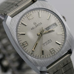1970s Helbros Invincible Mens Silver 17Jwl Dual Calendar Watch w/ Bracelet - Mint
