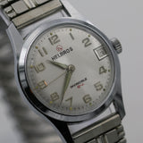 1970s Helbros Invincible Mens Silver Swiss Made Calendar Watch w/ Bracelet