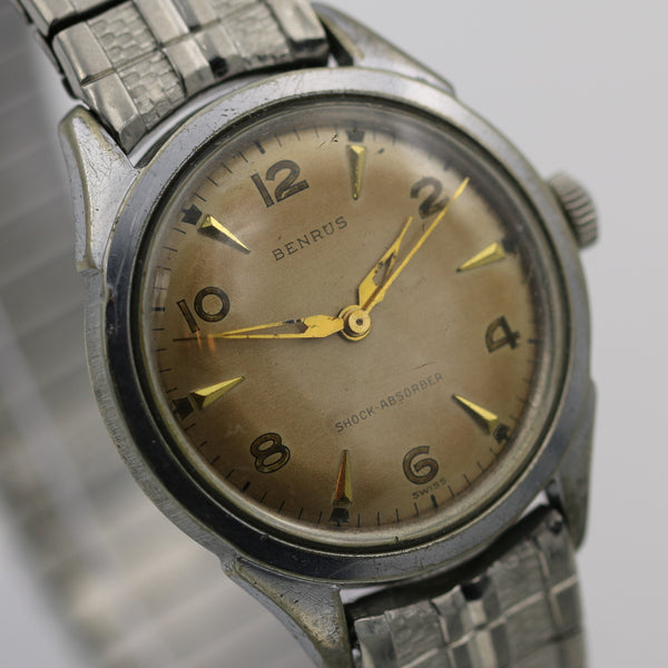 1960s Benrus Men's Silver Gorgeous Dial 17Jwl Watch w/ Bracelet