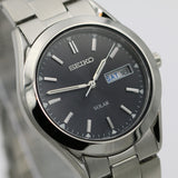 New Seiko Solar Men's Silver Dual Calendar Bracelet Watch w/ Original Box