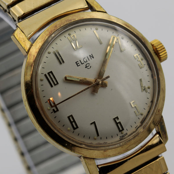 1960s Elgin Men's Gold 17Jwl Clean Dial Swiss Watch w/ Gold Bracelet