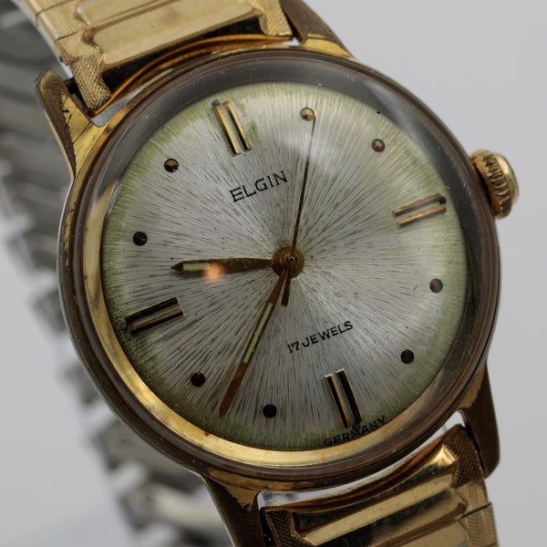 Elgin Men's Gold 17Jwl Made in Germany Sunburst Dial Watch w/ Bracelet