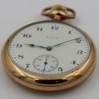 Iconic 1918 Elgin Men's Gold Made in USA Open Face Pocket Watch