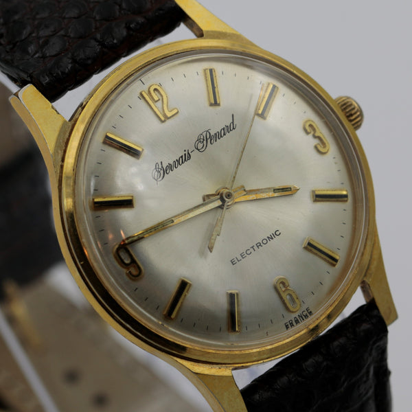 1970s Gervais-Penard Mens Electronic Made in France Gold Watch w/ Lizard Strap