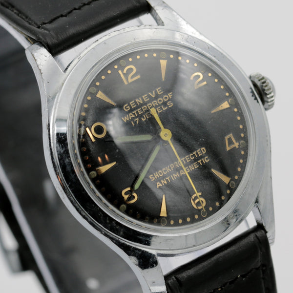 1940s Geneve Men's Silver Swiss Made 17Jwl Watch w/ Strap
