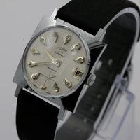 1950s John Hilton Men's 17Jwl Swiss Made Silver Diamond Dial Calendar Watch