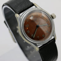 WWII J. Kreuter Men's Swiss Made 17Jwl Copper Dial Military Silver Watch w/ Strap