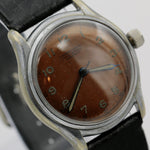 WWII J. Kreuter Men's Swiss Made 17Jwl Copper Dial Military Silver Watch w/ Strap