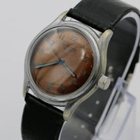 WWII J. Kreuter Men's Swiss Made 17Jwl Copper Dial Military Silver Watch w/ Strap
