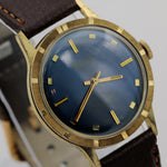 1960s Lucerne Men's Swiss Made Gold Blue Dial Watch w/ Strap