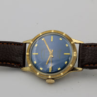 1960s Lucerne Men's Swiss Made Gold Blue Dial Watch w/ Strap