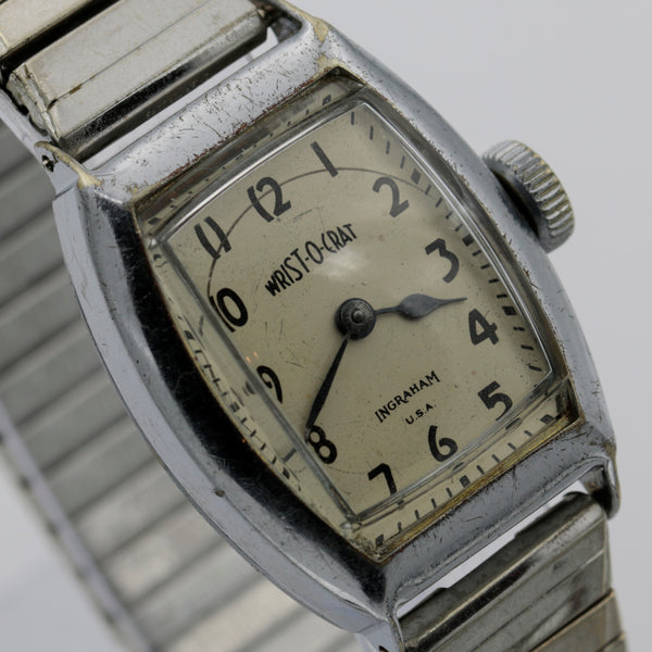 1930s Ingraham Men's Original "Wrist-O-Crat" Silver Made in USA Watch w/ Bracelet