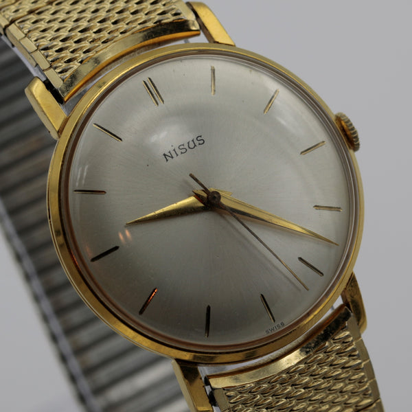 1960s Nisus Men's Gold 17Jwl Clean Dial Swiss Made Watch w/ Gold Bracelet