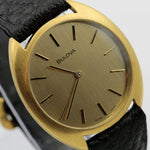 1977 Bulova Men's Gold Swiss Made Hidden Crown Ultra Thin Watch w/ Strap