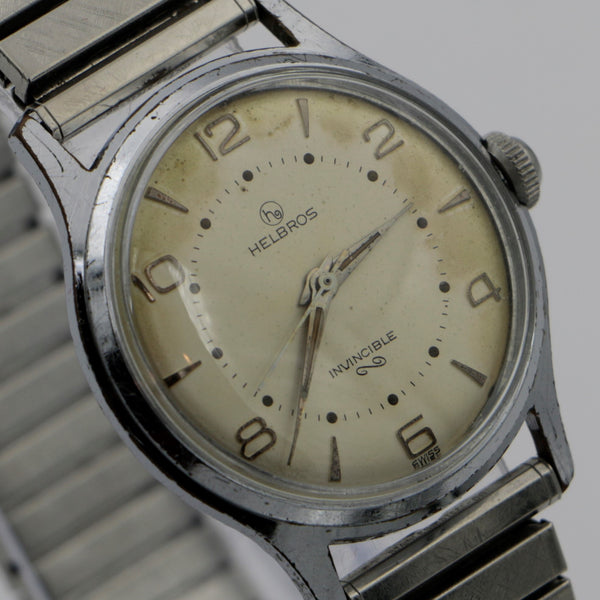 1960s Helbros Invincible Men's Swiss Made Silver Watch w/ Original Box