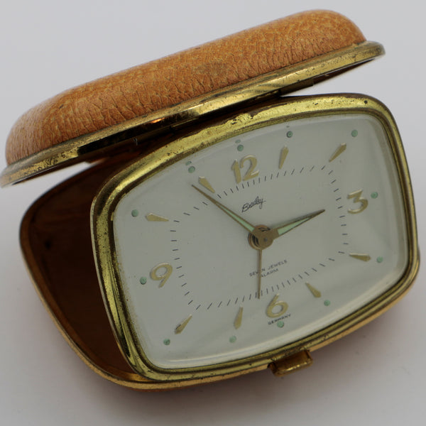 Bradley Gold Made in Germany Alarm Seven Jewels Clock w/ Case