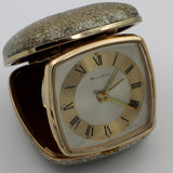 Bulova Gold Alarm Roman Numerals Fancy Dial Clock w/ Case