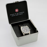 New Wenger Men's Swiss Retro Battalion Diver Quartz Silver Watch w/ Original Box
