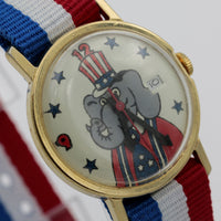 1970s Official Republican Elephant Election Vote Gold Calendar Watch w/ Strap