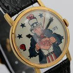 1970s Uncle Sam Election Vote Gold Calendar Watch w/ Strap