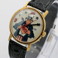 1970s Uncle Sam Election Vote Gold Calendar Watch w/ Strap