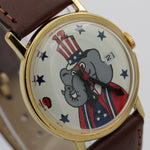 1970s Official Republican Elephant Election Vote Gold Calendar Watch w/ Strap