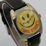 1960s "I Love Stroh's" Men's Gold Swiss Made Special Edition Watch w/ Strap