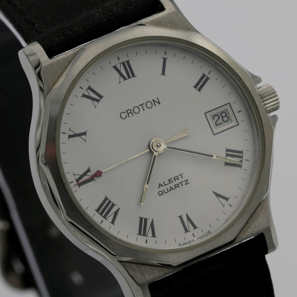 Croton Men's Swiss Made Quartz Silver Alarm Calendar Watch w/ Strap