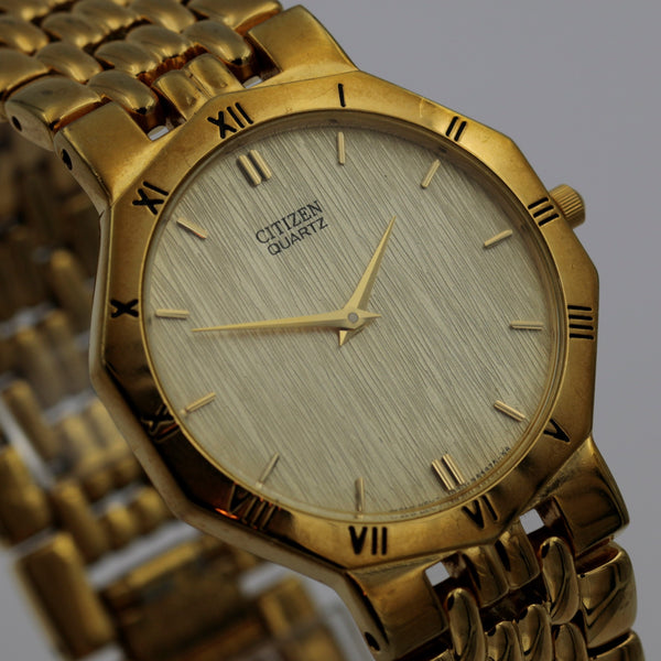 Citizen Men's Quartz Gold Ultra Thin Watch w/ Gold Bracelet