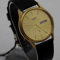 New Citizen Men's Quartz Gold Ultra Thin Dual Calendar Watch w/ Strap
