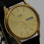 New Citizen Men's Quartz Gold Ultra Thin Dual Calendar Watch w/ Strap