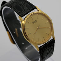 Seiko Men's Gold Quartz Unique Dial Ultra Thin Watch w/ Strap
