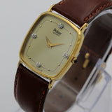 Seiko / Pulsar Men's Quartz Gold Diamonds Watch w/ Strap