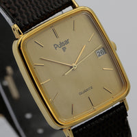 Seiko / Pulsar Men's Quartz Gold Calendar Ultra Thin Watch w/ Strap
