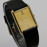 Seiko Men's Gold Quartz Ultra Thin Diamond Watch w/ Strap