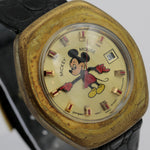 1970s Elgin Mickey Mouse Men's Swiss Made Walt Disney Swissonic Electric Gold Watch