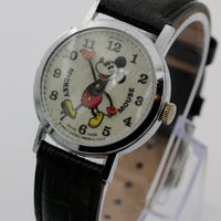 1970s Bradley Pie-Eyed Mickey Mouse Men's Swiss Made Silver Watch w/ Strap